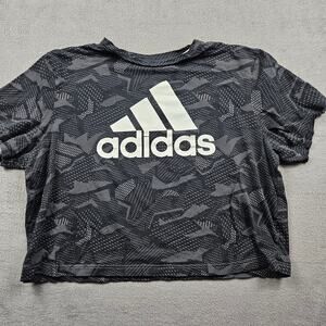 Adidas Essentials Shirt Boxy Crop Black Camo Womens XL